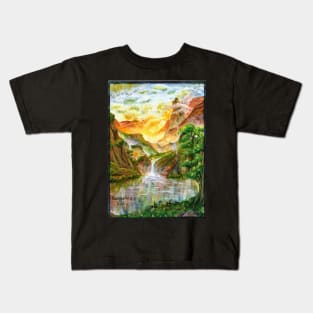 Waterfalls in the sunset Kids T-Shirt